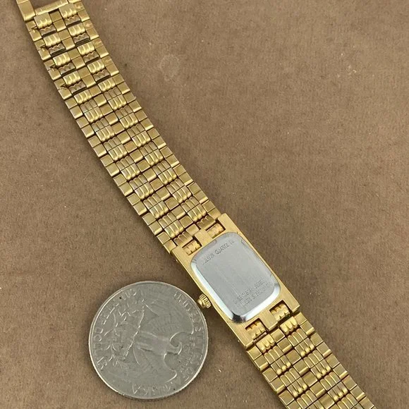 Vintage Bulova Diamond Tank Style Watch Gold over Stainless Steel Link Bracelet - Picture 5 of 7